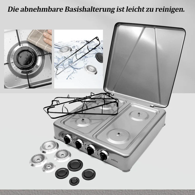 HOMELUX 6,2 KW Gaskocher,4 flammig Campingkocher Kochfeld Kocher mit Deckel Herd Gas Outdoor