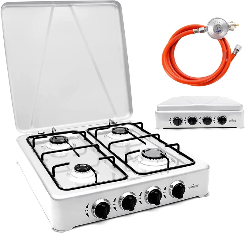 HOMELUX Gaskocher 4 flammig Campingkocher mit Deckel 6,2 kW Kocher Gas Herd Outdoor