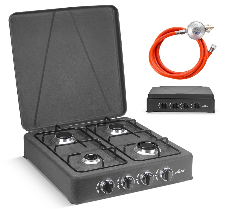 HOMELUX 6,2 KW Gaskocher,4 flammig Campingkocher Kochfeld Kocher mit Deckel Herd Gas Outdoor