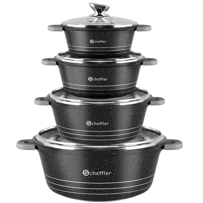 Scheffler Topfset Topf-Set Kochtopf Set 20/24/28/32cm Induktions Antihaftbeschichtung Töpfe Set mit Glasdeckel