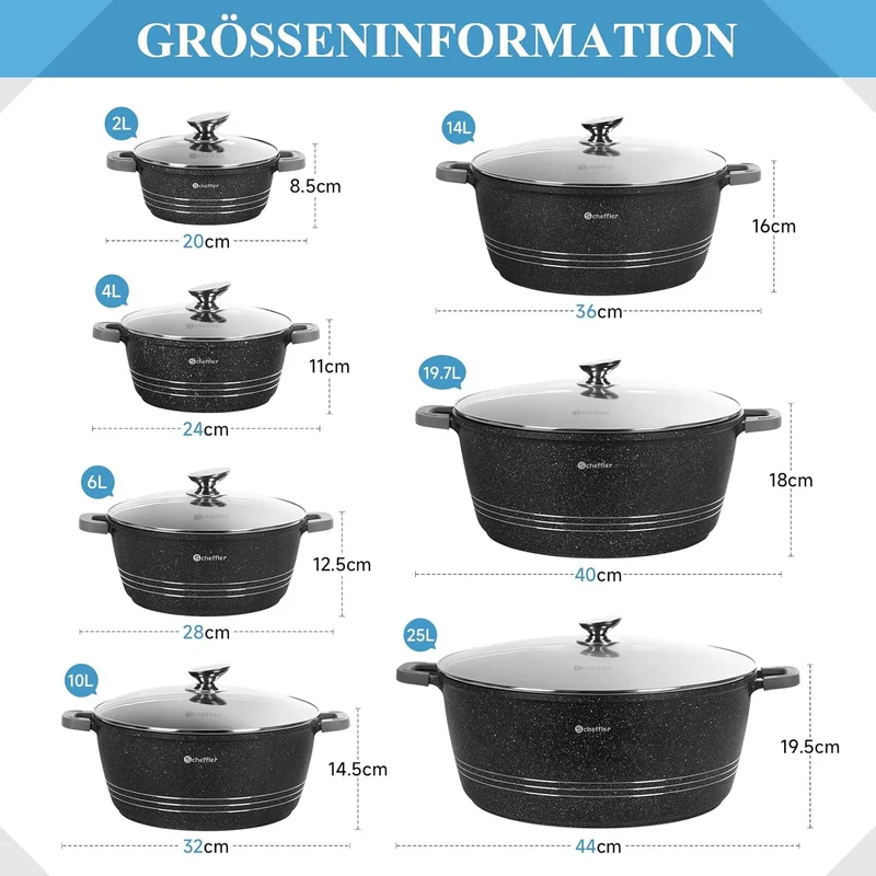 Scheffler Topfset Topf-Set Kochtopf Set 20/24/28/32cm Induktions Antihaftbeschichtung Töpfe Set mit Glasdeckel