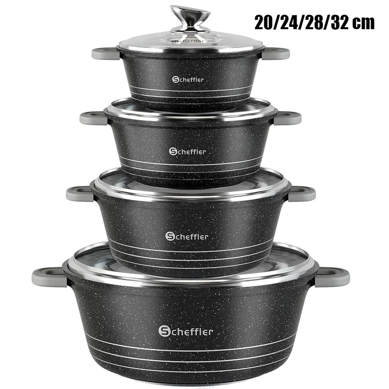 Scheffler Topfset Topf-Set Kochtopf Set 20/24/28/32cm Induktions Antihaftbeschichtung Töpfe Set mit Glasdeckel