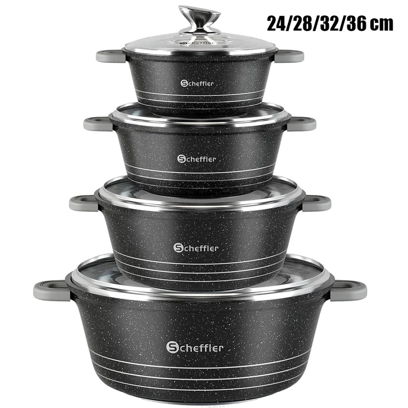 Scheffler Topfset Topf-Set Kochtopf Set 20/24/28/32cm Induktions Antihaftbeschichtung Töpfe Set mit Glasdeckel