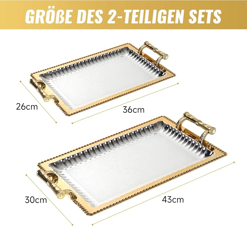 Praktische Tablett-Set Servierplatten-Set 2X Servierplatten mit Griffen