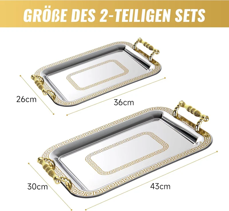 Praktische Tablett-Set Servierplatten-Set 2X Servierplatten mit Griffen