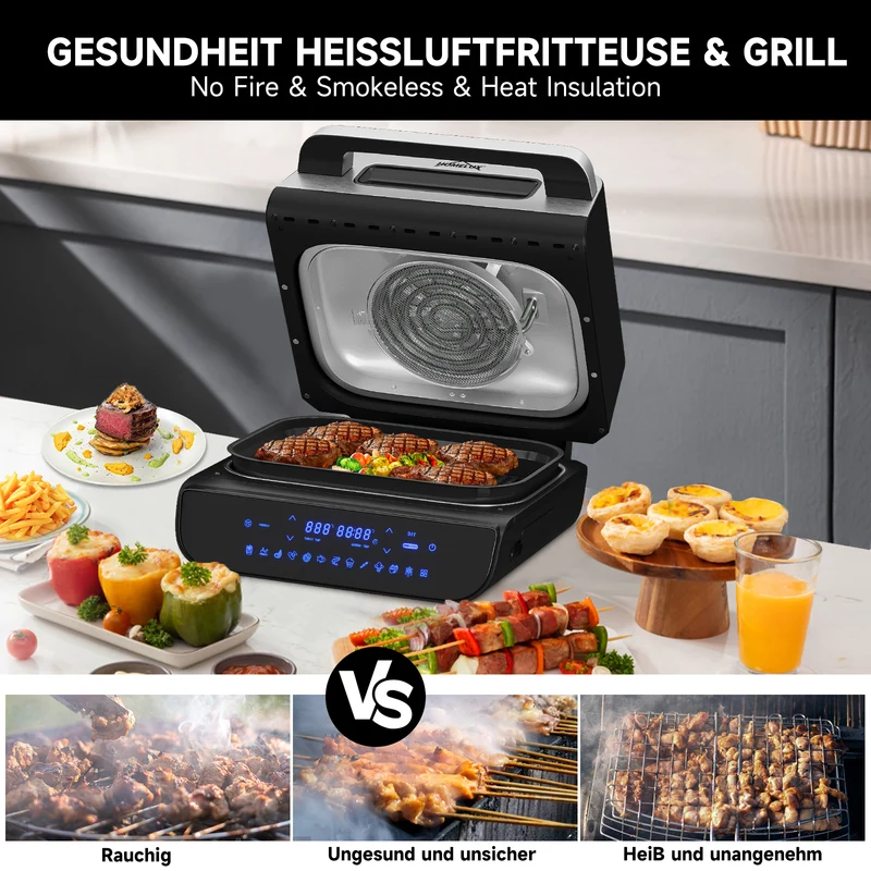 Heißluftfritteuse & Grill 6-in-1 Airfryer Elektrischer mit Temperaturfühler 6 IN 1 Heißluftfritteuse