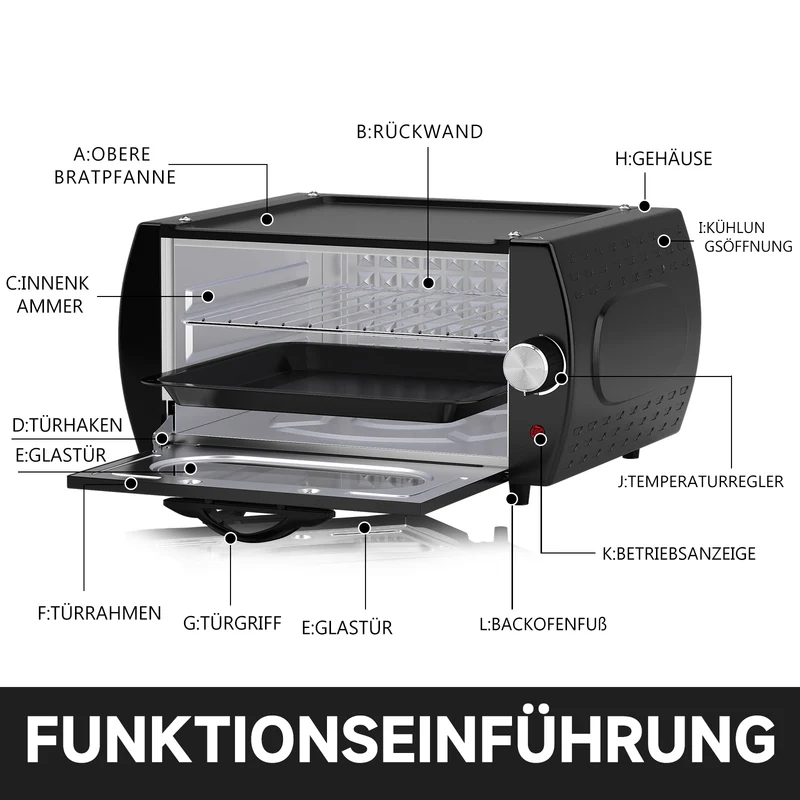 Scheffler Minibackofen Mini-Tandoor 2100 W mit Antihaftbeschichtete Deckplatte, großes Sichtfenster
