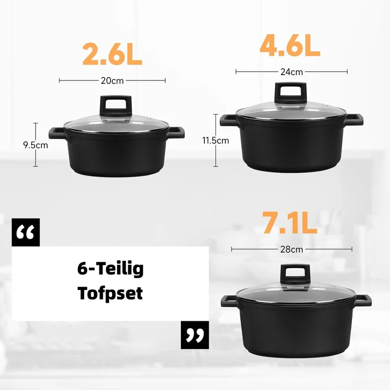 Induktions Topfset 20&24&28cm Kochtopf Antihaftbeschichtung für alle Herdarten
