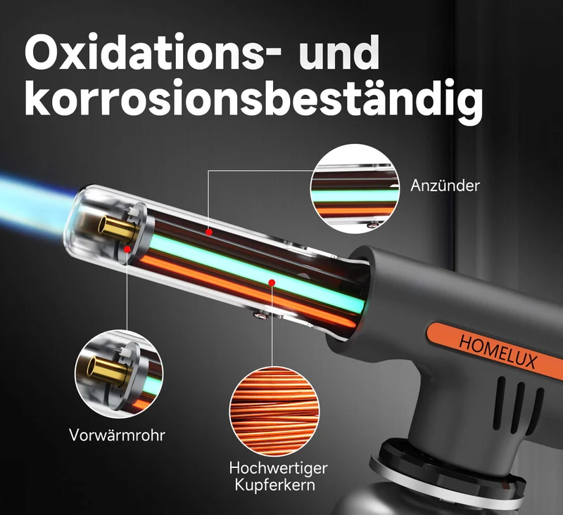 HOMELUX Gasbrenner Vielseitiger Flambier- und Bunsenbrenner bis 1300°C für Küche, BBQ, Camping und Handwerk