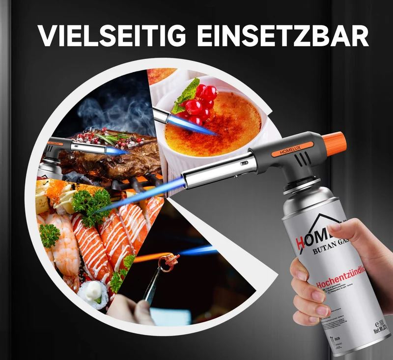 HOMELUX Gasbrenner Vielseitiger Flambier- und Bunsenbrenner bis 1300°C für Küche, BBQ, Camping und Handwerk