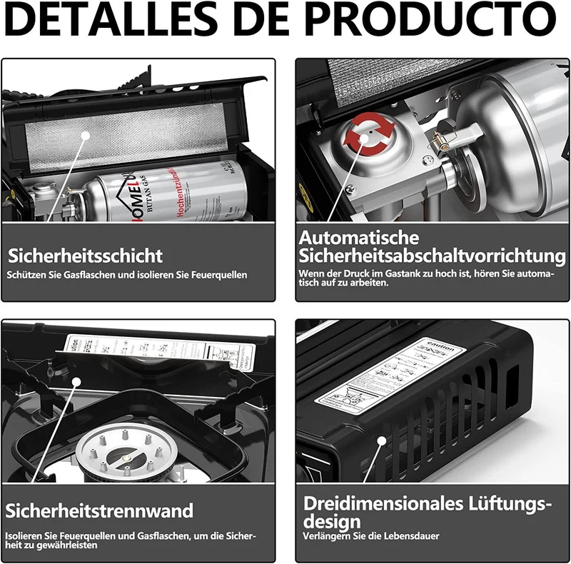 Gaskocher Campingkocher 2 Flammig HOMELUX Gaskocher mit / ohne Gaskartuschen, für Grill Camper im Outdoor Camping