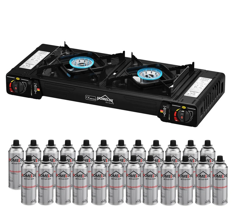 Gaskocher Campingkocher 2 Flammig HOMELUX Gaskocher mit / ohne Gaskartuschen, für Grill Camper im Outdoor Camping