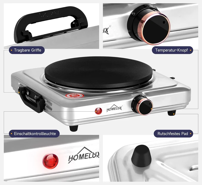 Herdplatte mit tragbaren Doppelkochfeldern, 1000W/1500W/2000W/2500W, elektrisch Herdplatte