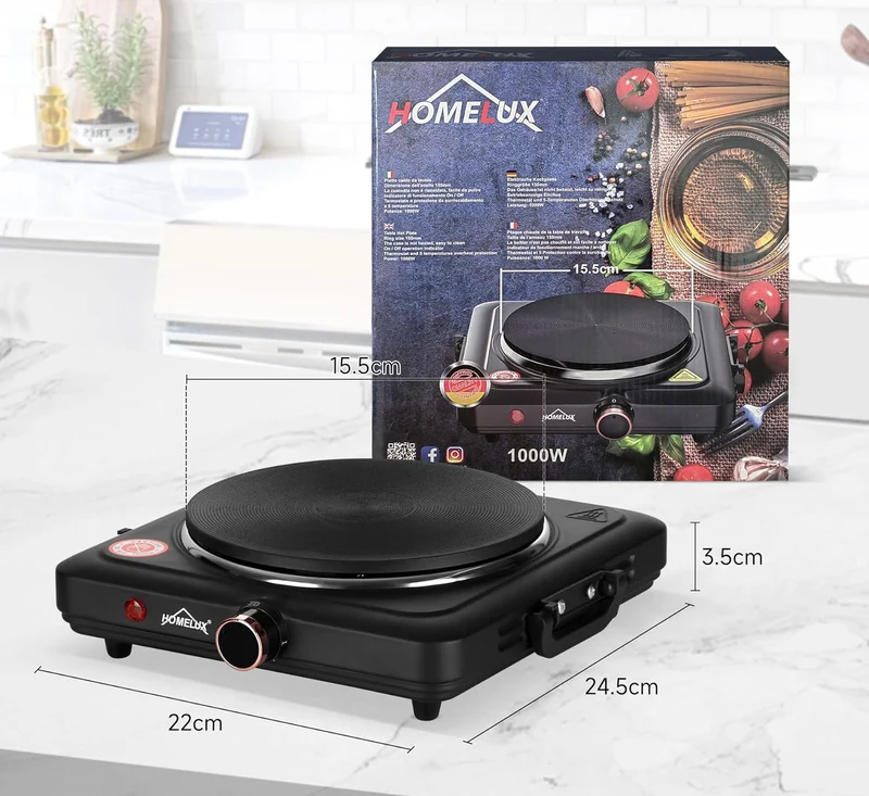 Herdplatte mit tragbaren Doppelkochfeldern, 1000W/1500W/2000W/2500W, elektrisch Herdplatte