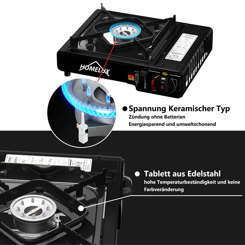 Camping-Gaskocher-Set 2,2 KW, mit Gaskartusche, inkl. Aufbewahrungsbox. Ideal für Outdoor-Kochen