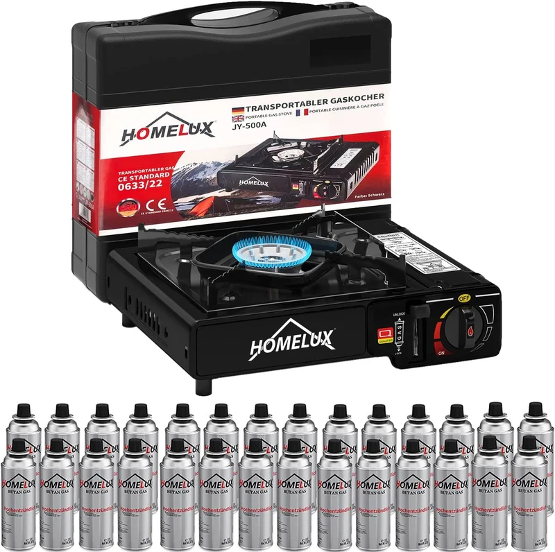 Camping-Gaskocher-Set 2,2 KW, mit Gaskartusche, inkl. Aufbewahrungsbox. Ideal für Outdoor-Kochen