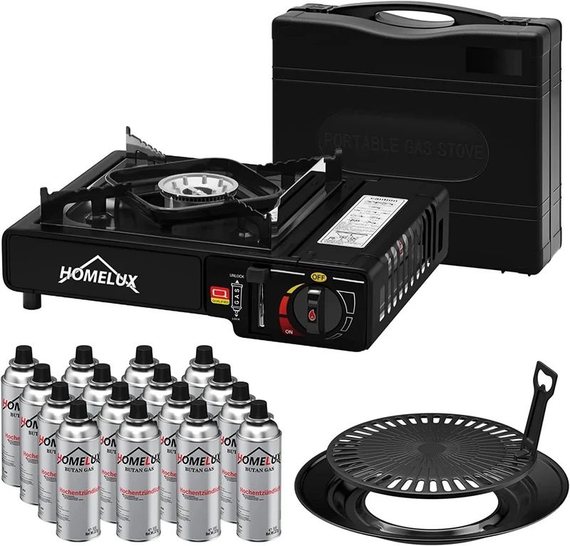 Camping-Gaskocher-Set 2,2 KW, mit Gaskartusche, inkl. Aufbewahrungsbox. Ideal für Outdoor-Kochen