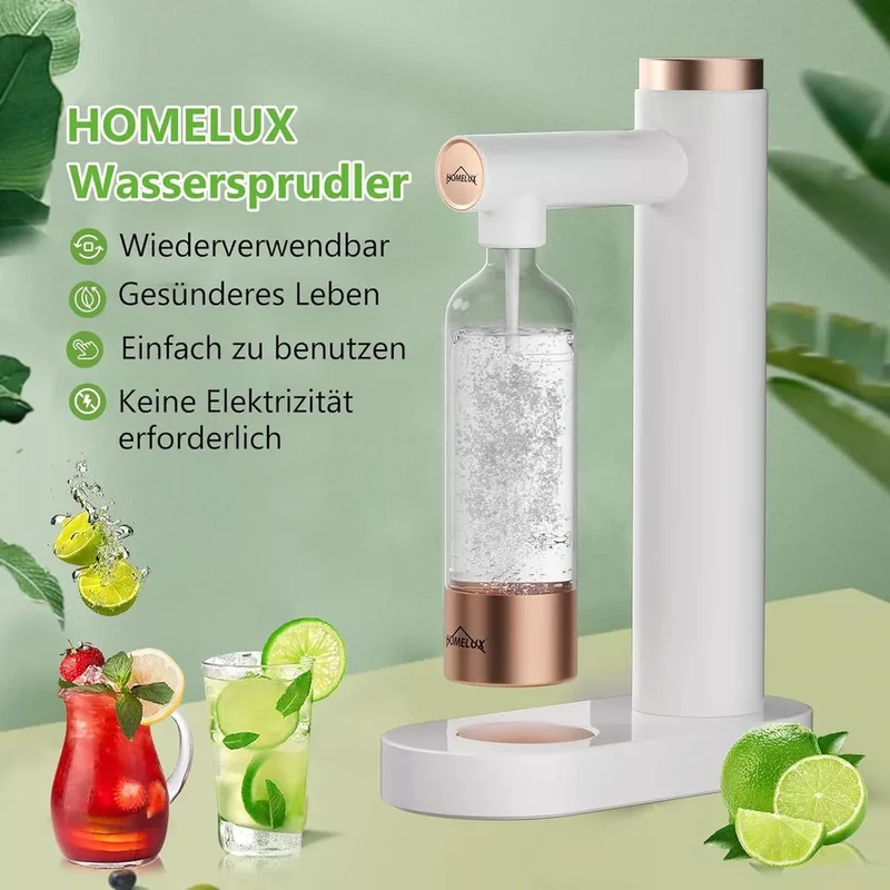 HOMELUX Sprudelwasser-Macher in Weiß, mit / ohne 1L PET-Flasche 316 Edelstahl-Behälter