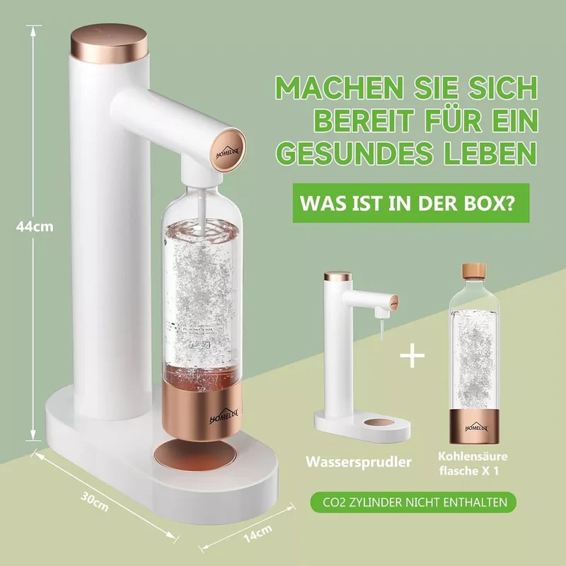 HOMELUX Sprudelwasser-Macher in Weiß, mit / ohne 1L PET-Flasche 316 Edelstahl-Behälter