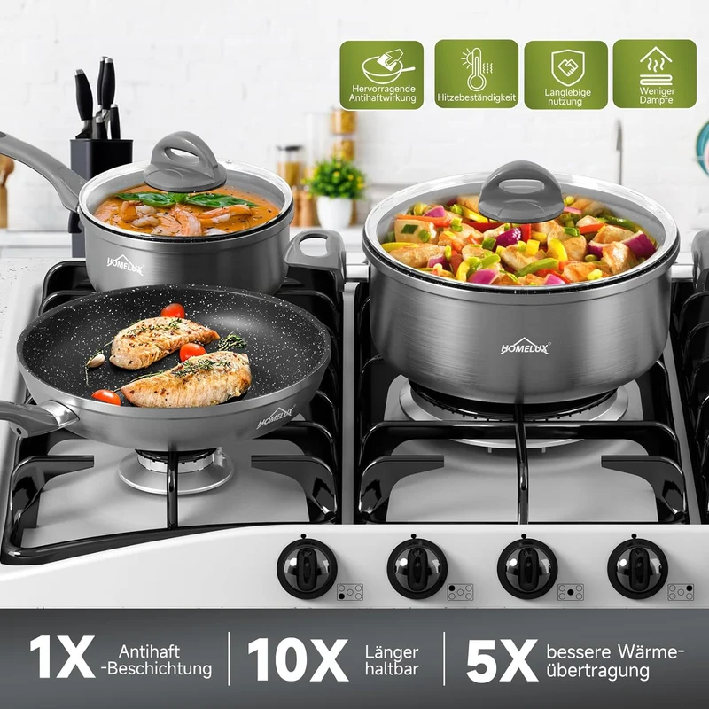 Topfset, HOMELUX Topfset Induktion 7 teilig, Induktions Töpfe Set, Kochtopf-Set, Induktionsgeeignet
