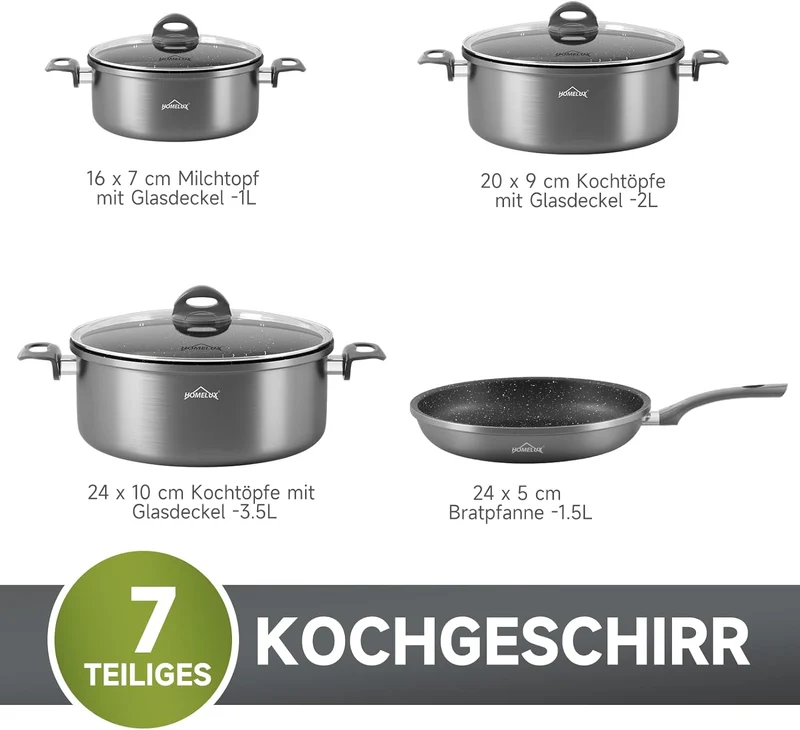 Topfset, HOMELUX Topfset Induktion 7 teilig, Induktions Töpfe Set, Kochtopf-Set, Induktionsgeeignet
