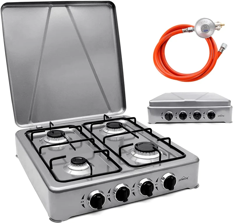 HOMELUX Gaskocher 4 flammig Campingkocher mit Deckel 6,2 kW Kocher Gas Herd Outdoor