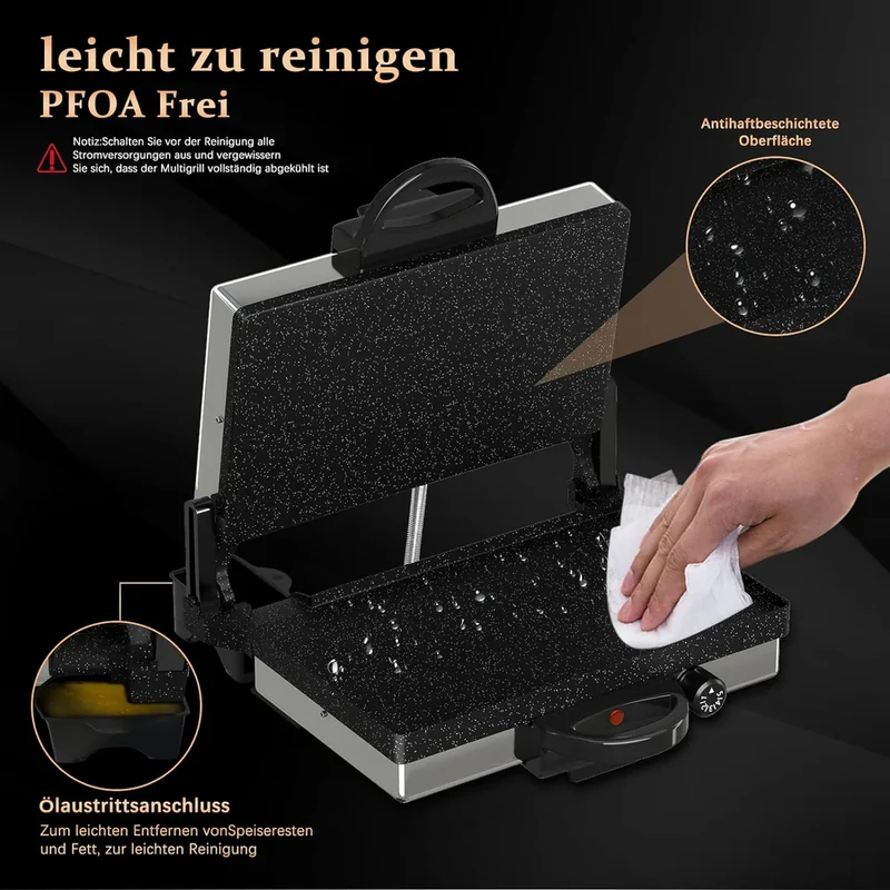 Kontaktgrill 2000W Edelstahl Multigrill für Lahmacun & Elektro-Grillfunktion