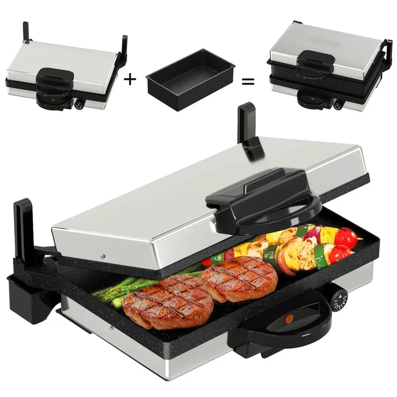 Kontaktgrill 2000W Edelstahl Multigrill für Lahmacun & Elektro-Grillfunktion