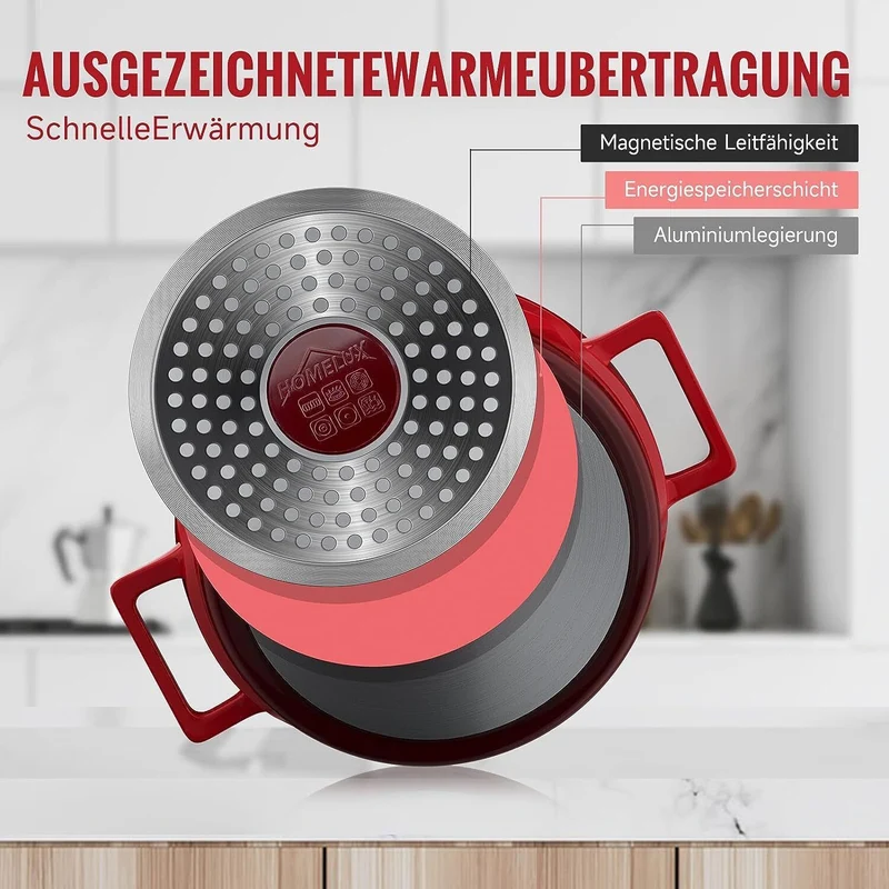 Kochtopf Klein 16 cm Topf Induktion mit Glasdeckel, 800ML Antihaftbeschichteter