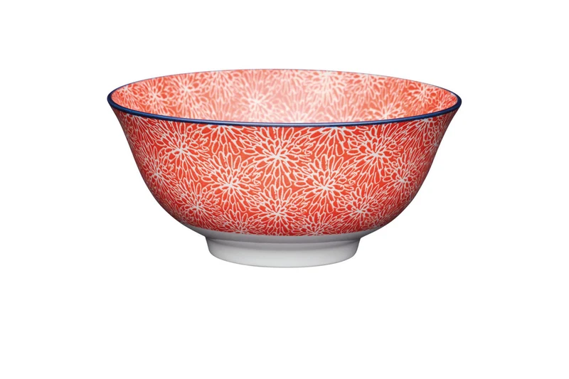 KitchenCraft Bowl Red Floral and Blue Edge