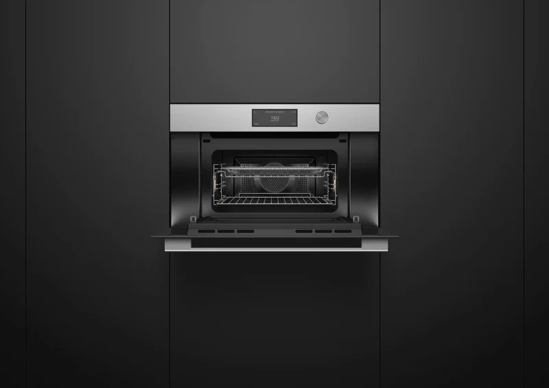 Fisher & Paykel Series 9 Contemporary Compact 76cm Combination Steam Oven, Brushed Silver Glass