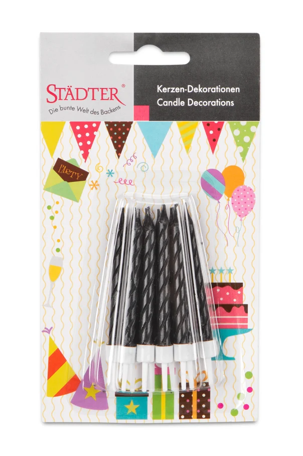 Städter Kuchenkerzen mit Halter, 10 Stück, 7,5 cm, verschiedene Farben