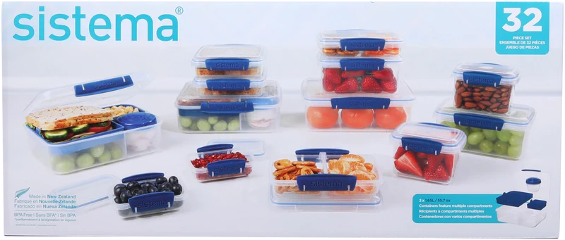 Sistema 32 Piece Set Klip It Ocean Blue Food Storage Containers (13 Container Set)