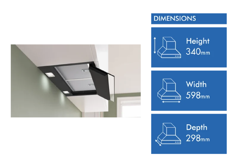 Bosch Series 6, 60cm Integrated Rangehood, Clear Glass Black Printed, Matt Black