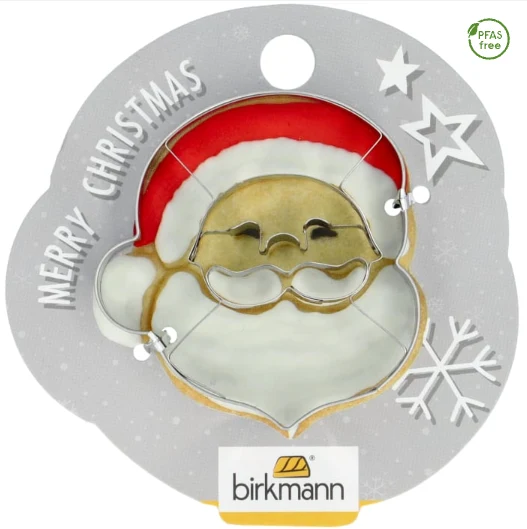 Ausstechform 'Weihnachtsmann Gesicht', 6 cm, Edelstahl, auf Geschenkkarte