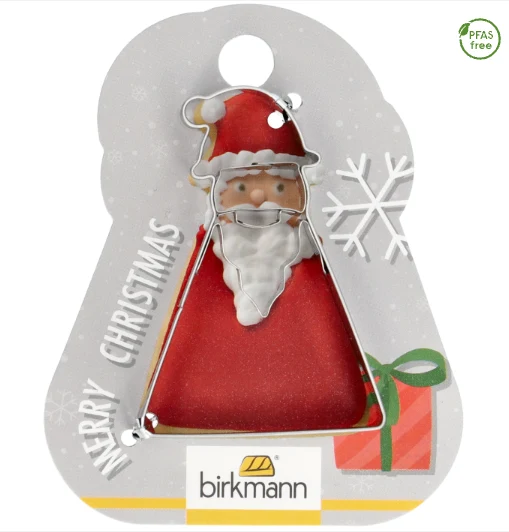 Ausstechform 'Weihnachtsmann geometrisch', 6,3 cm, Edelstahl, auf Geschenkkarte