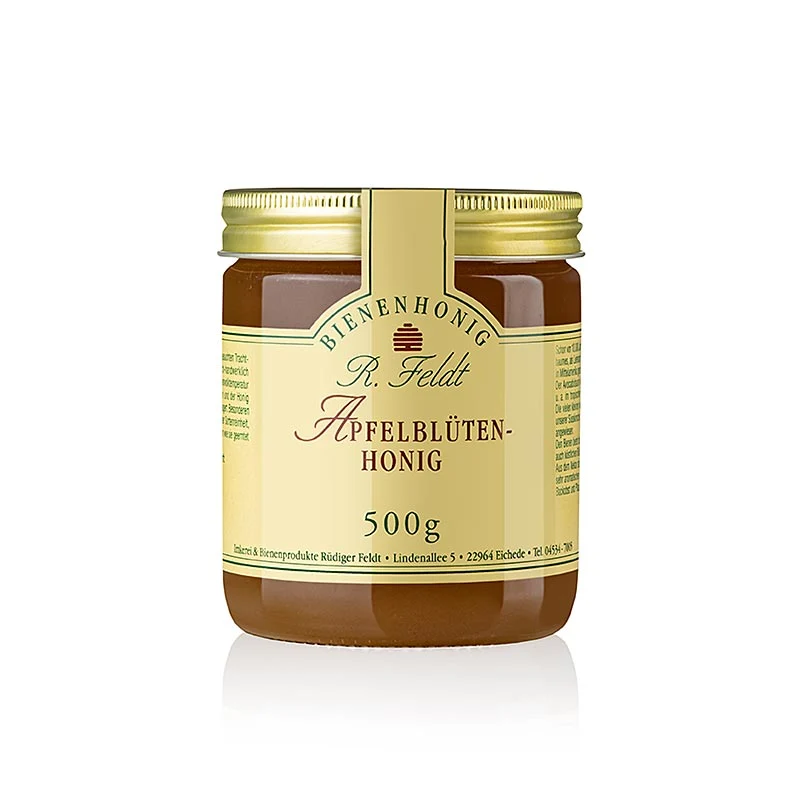 Imkerei Feldt - Apfelblüten-Honig, hell, mild-cremig, feines Apfelaroma, selten, 500 g