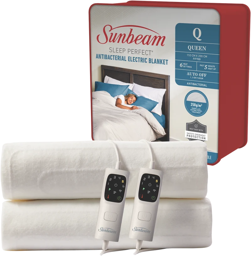 Sunbeam Sleep Perfect Fitted Antibacterial Electric Blanket Queen