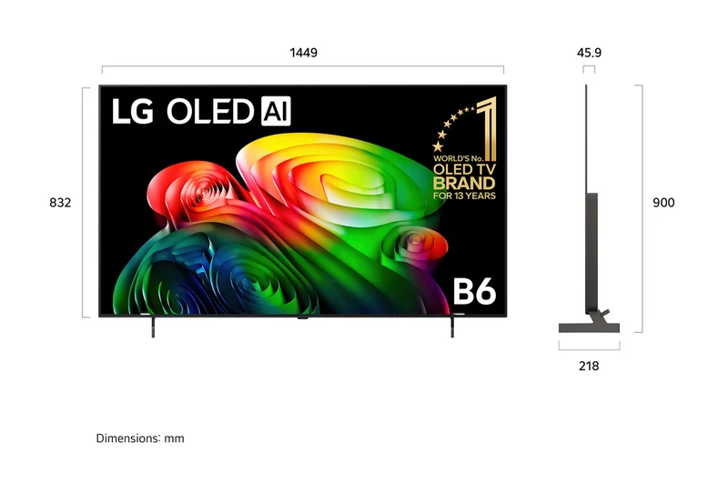 LG 65" OLED TV B6 4K AI 2026