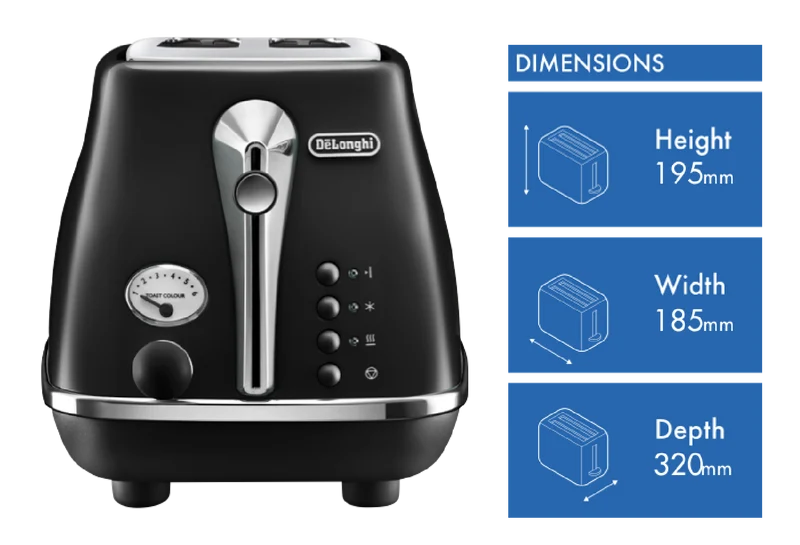 DeLonghi Icona Capitals 2 Slice Toaster Edinburgh Black