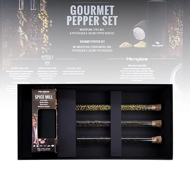 Microplane Geschenkset "Gourmet-Pfeffer-Set", Gewürzmühle + Pfeffer, 2 St