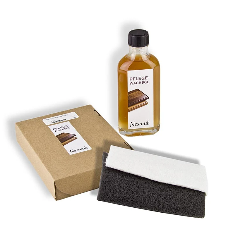 Nesmuk Pflege-Wachsöl für Nesmuk Eichebretter, mit Schleifvlies und BW-Tuch, 100 ml