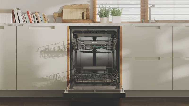 Haier 600 Series Freestanding Dishwasher, Steam, Dual Power Spray Arm, Satina
