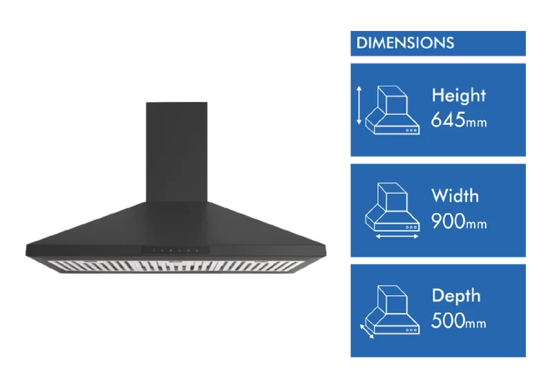 Euromaid 90cm Pyramid Canopy Rangehood, Matte Black