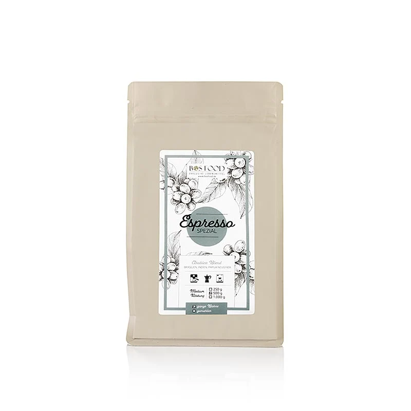 BOS FOOD - Espresso Spezial, Arabica Kaffee -Mischung, ganze Bohne, 500 g