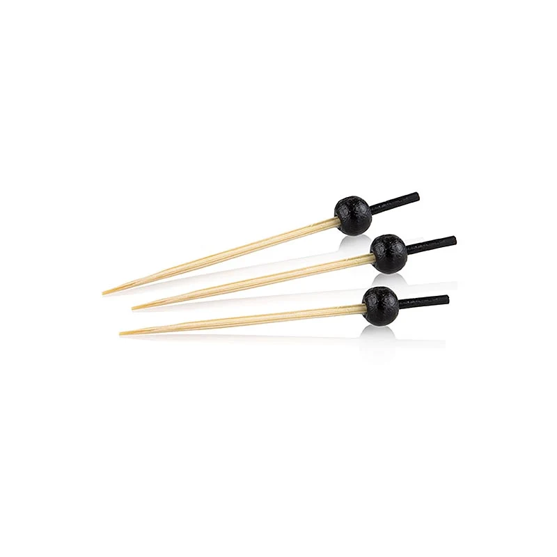 Holz-Spieße, mit schwarz gefärbtem Ende, schwarzer Kugel, 6cm, 100 St