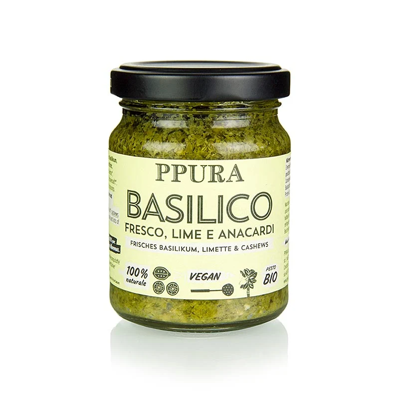 Gewürzgarten - Ppura Pesto Basilico mit Limette und Cashewkernen, vegan, BIO, 120 g
