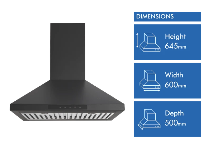 Euromaid 60cm Pyramid Canopy Rangehood, Matte Black