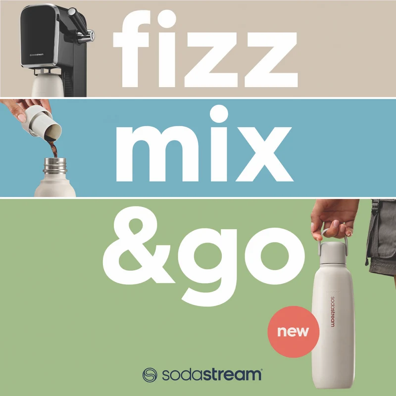 Sodastream 900ml Stainless Steel Fizz And Go Bottle Sand