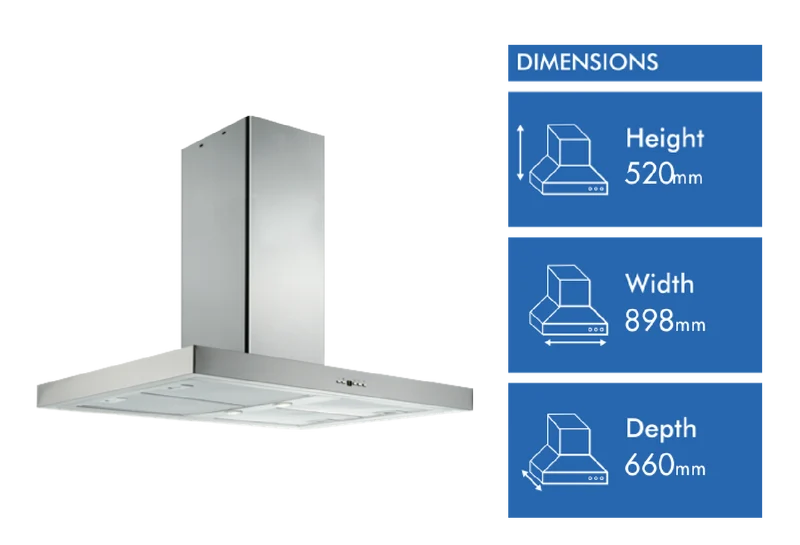 Schweigen 90cm Silent Island Rangehood, Stainless Steel ** 2 BOXES **